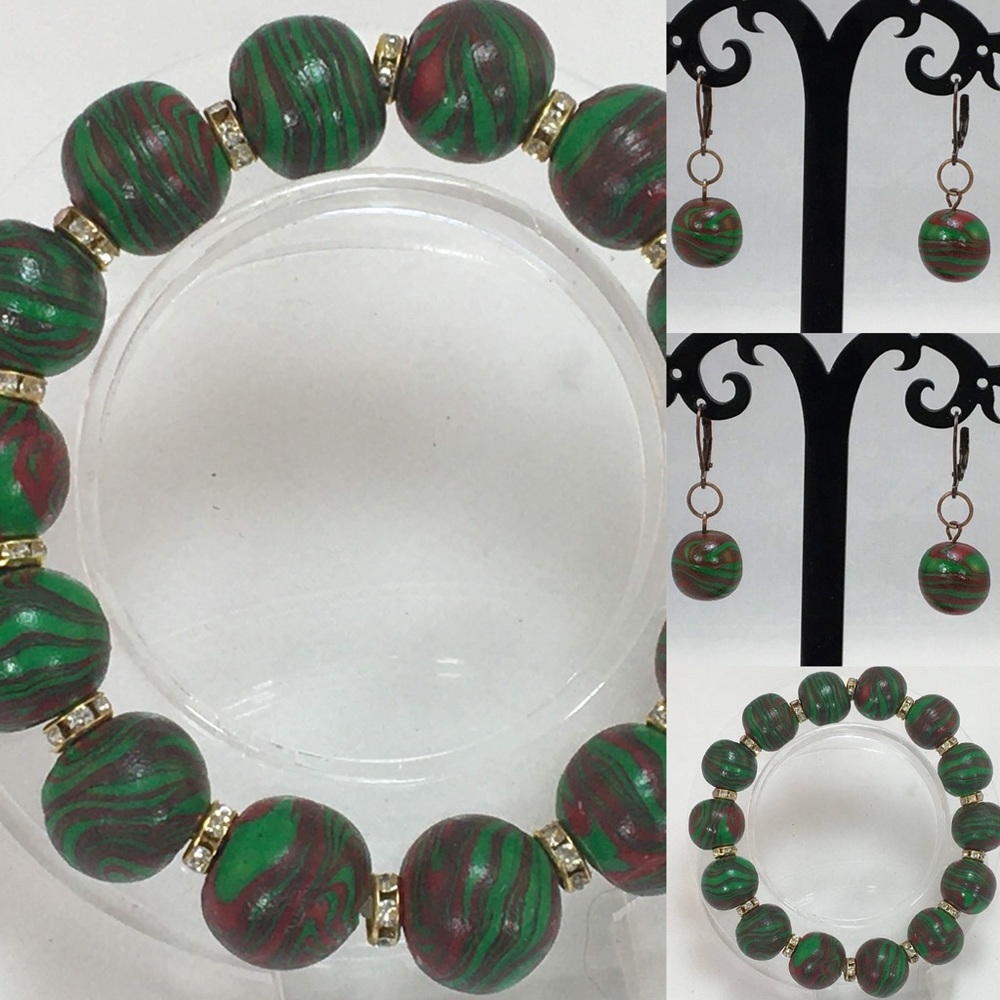 Unique Handmade Polymer Clay Bracelet & Earrings - Picture 2 of 10